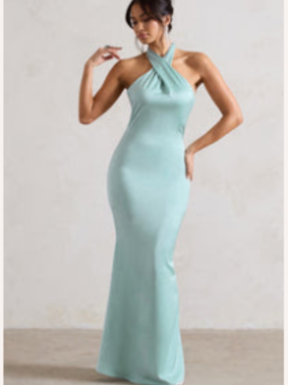 Luxurious Women's Halter Cross-Neck Satin Gown in Light Mint